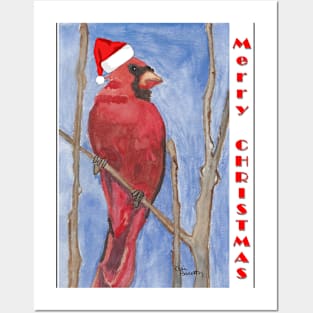 Red Watercolor Cardinal Merry Christmas Design Posters and Art